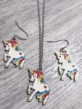 Cute Unicorn Necklace And Earrings Set